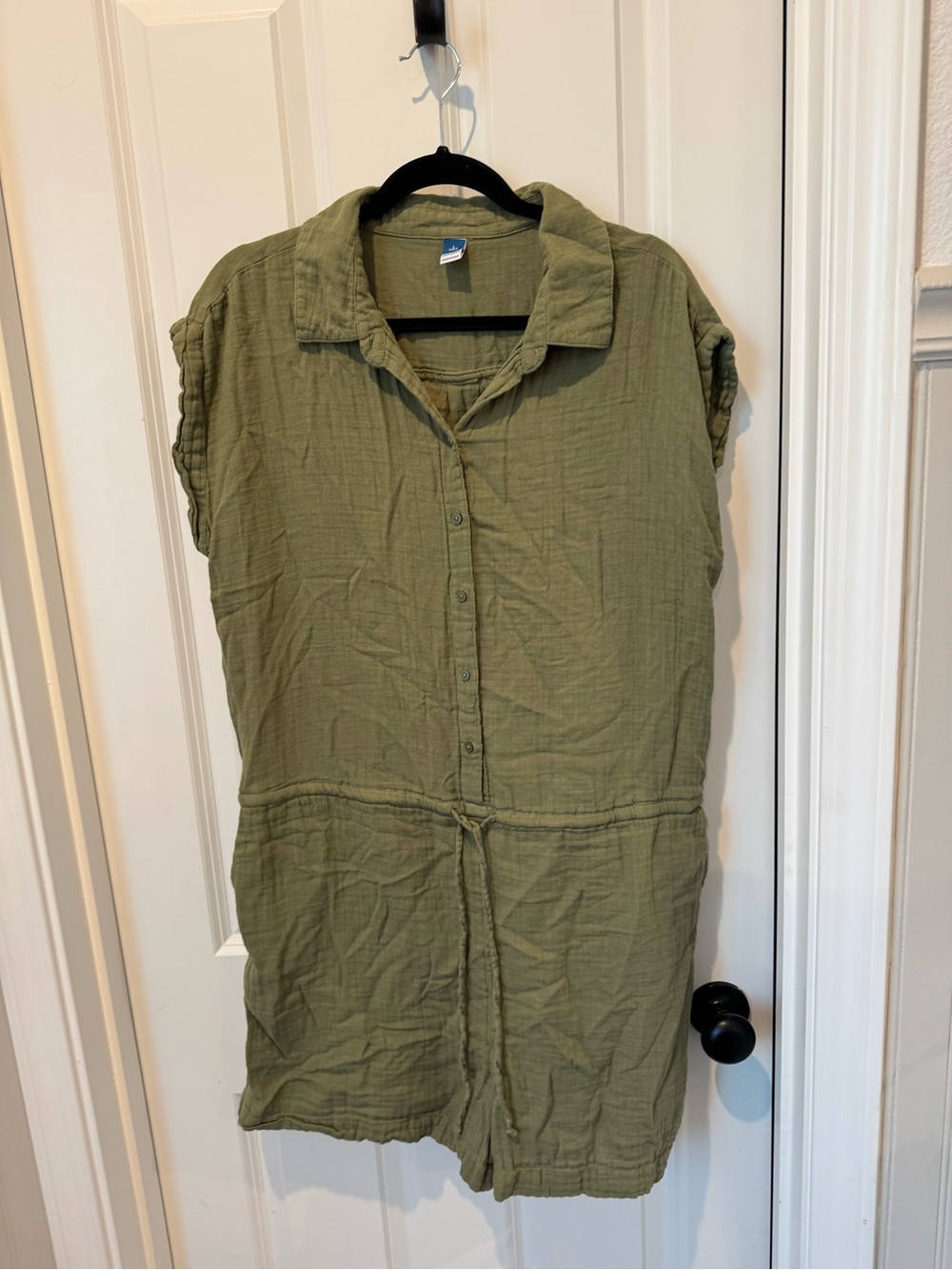 Old Navy Olive Green Button-Front Romper with Drawstring